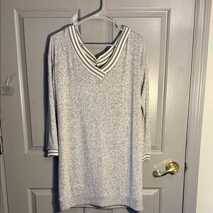 Poof! Gray Sweater with Striped Collar